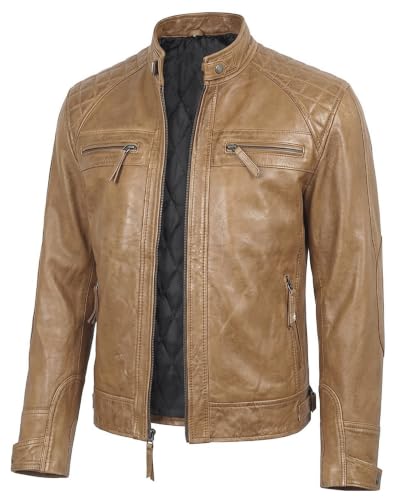 Image of Mens Vintage Retro Biker Cafe Racer Jackets - Diamond Quilted Style Genuine Leather Motorcycle Jacket