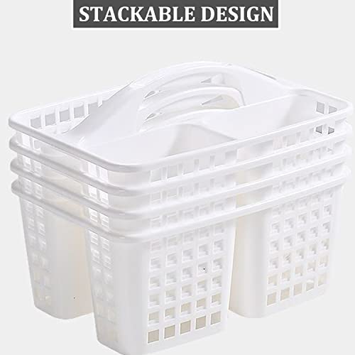 3 Compartments Plastic Shower Caddy Basket, Portable Divided Cleaning Supply Storage Organizer With Handle (White) #TOP5