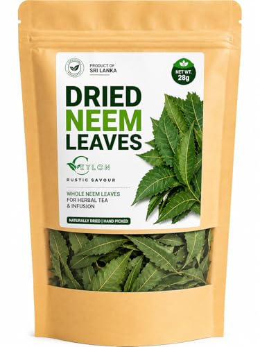 Dried Neem Leaves 28g Whole Neem Leaves for Herbal Tea Preparation Neem Leaf Tea Margosa Leaves Resealable Pouch Product of Sri Lanka