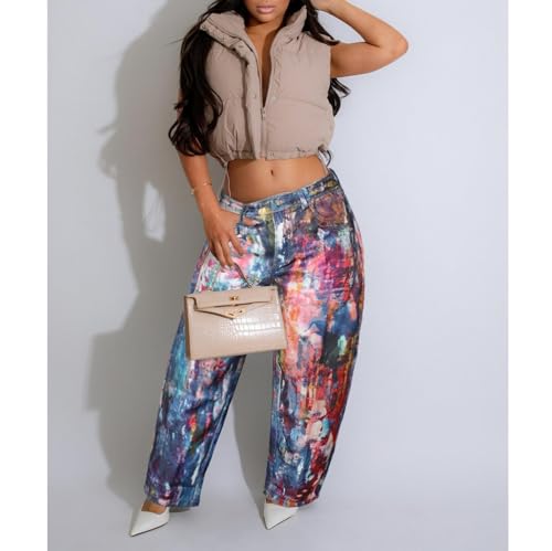 Women's Casual Cargo Demin Pants High Waist Jeans Color Block Pants Y2K Trendy Streetwear3