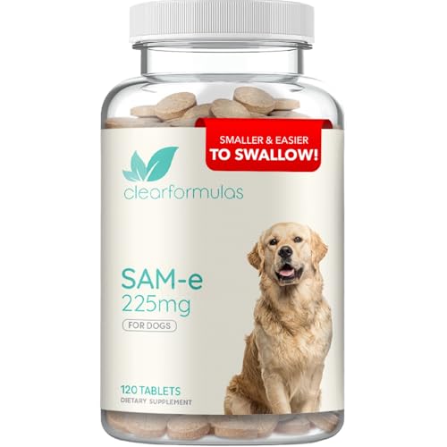Liver Support for Dogs with SAM-e - Chewable SAM-e for Dogs Bone Mood Brain and Liver Support Supplement with Easy Absorption 225mg S-Adenosyl-L-Methionine - Made in a cGMP US Lab (Single)