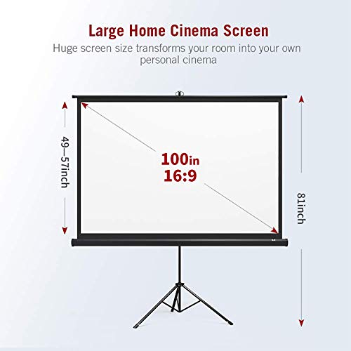 Projector Screen with Stand 100 inch 4K HD 16: 9 PVC Indoor Outdoor Portable Wrinkle-Free Tripod Projection Screen with Carry Bag for Home Theater Backyard Cinema - Thumbnail 4