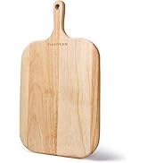 YUSOTAN Rubber Wood Cutting Board with Handle - Versatile for Meat, Cheese, Vegetables, Bread, an...