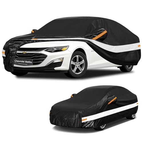 Image of 10 Layers Car Cover Custom Fit for Chevrolet Chevy Malibu (2012-2026), Waterproof All Weather for Automobiles, Outdoor Full Cover Sun Dust Rain Protection with Cotton. Black