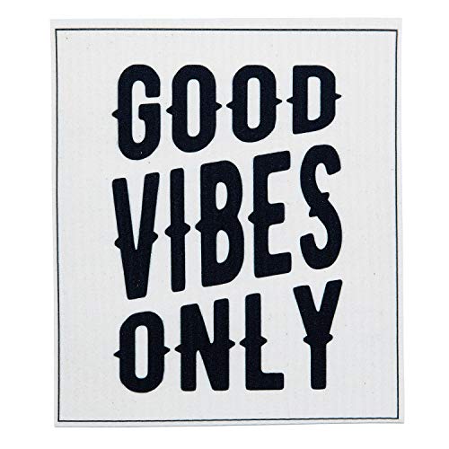 Creative Brands Table Sugar Compostable Organic Cotton Dishcloth, 7.75 x 7-inches, Good Vibes