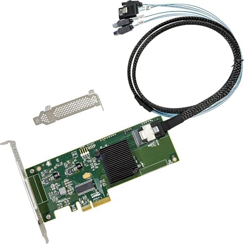 SAS HBA Card Compatible with LSI 9211-4i IT Mode PCIe SATA Expansion Card, SAS Expander Support, 4-Port 6Gbs PCIe 2.0, HBA Controller with SFF-8087 to 4X SATA Cables for NAS ZFS TrueNAS unRAID