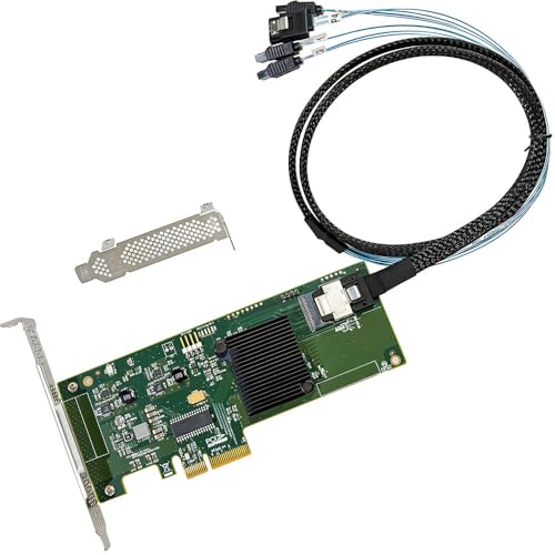 SAS HBA Card Compatible with LSI 9211-4I IT Mode PCIe SATA Expansion Card SAS Expander Support 4-Port 6Gb/s PCIe 2.0 with SFF-8087 to 4X SATA Cables for NAS ZFS TrueNAS unRAID