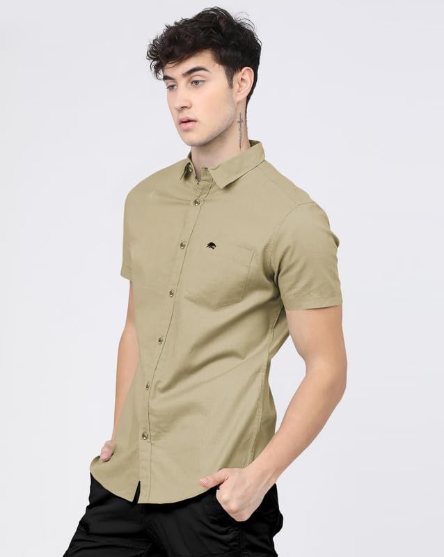 Image of BRUCEWANE Men's 100% Cotton Half Sleeve Shirt