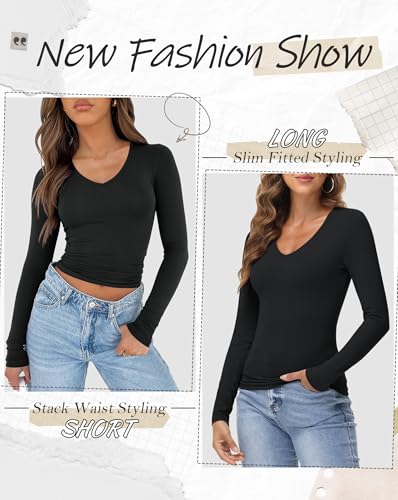 IWD Womens Long Sleeve Shirts V Neck Casual Tops 2025 Fashion Slim Fitted Tops Basic Tee Y2k Outfits3