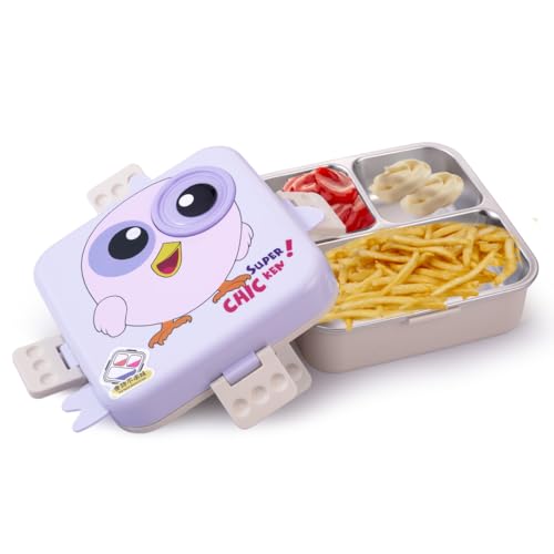 Image of ATTRO Carnival Super Birdy Lunch Box 2 Layer Stainless Steel Lunch Box Comes with 1 Detachable Tray, 1 Small Container & 1 Spoon Ideal for Kids BPA Free 1120ml+70ml- Snow Blue