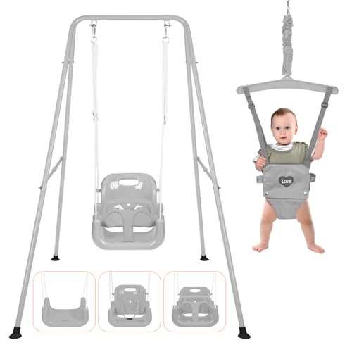 Image of 4 in 1 Toddler Swing Set & Baby Jumper, Foldable Swing Set for Backyard
