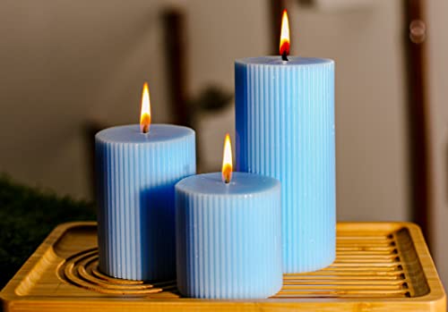 Image of Floryn Decor Premium Ribbed Paraffin Wax Scented Pillar Candles Size- Full 3by3, 3by4 & 3by6 inches (Ocean Breeze) - Set of 3