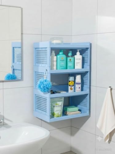 Image of 4 Tier Multi Purpose Plastic Storage Rack, Sky Blue (Brown)