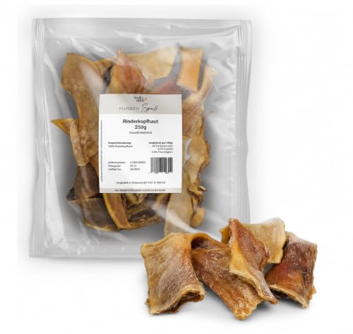 LuckyChef KnabberSpaß Rinderkopfhaut 250g natürlicher Kauartikel für Hunde fettarm & proteinreich Zahnpflege & Beschäftigung ohne Zusatzstoffe 100% Rind