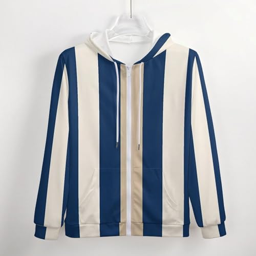 Stripe Fall Men's Long Sleeve Zip Up Hoodies Drawstring Hooded Cardigan3