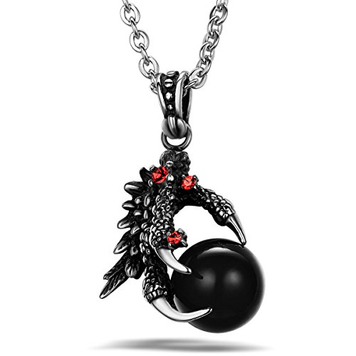 JewelryWe Schmuck Biker Edelstahl Halskette, Drachen Klaue Herren-Anhänger mit 55cm Kette, Schwarz Silber, mit Geschenk Tüte