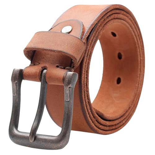 Men’s Retro Style Belt 3.8cm Wide Genuine Leather Strap for Jeans Solid Cowhide Pin Buckle Design