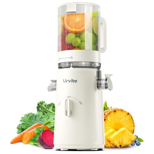Juicer Machines, 2-in-1 Cold Press Juicer for Juice & Sorbet, suit for Vegetable and Fruit with 5-Inch Wide Chute, Powerful Masticating//High-Yield High Nutrients/Rev Mode/Easier Clean (Off-white)