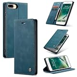SLWYF Handyhülle für iPhone 6 Plus/iPhone 7/8 Plus Hülle Premium Lederhülle Klappbar Flip Hülle Tasche Magnet Kartenfach Standfunktion Klapphülle Schutzhülle für iPhone 6 Plus/7/8 Plus, Blaugrün