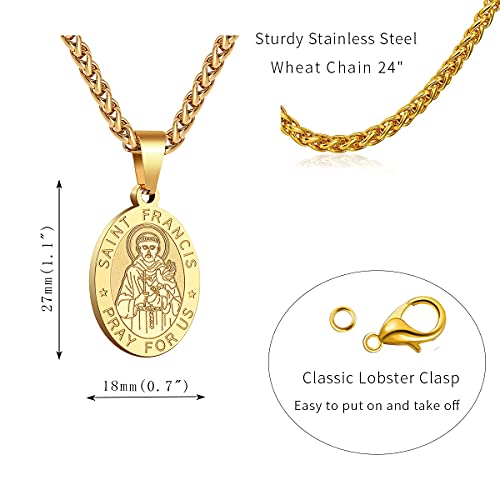P. BLAKE Oval Saint Christopher/Michael/Joseph/Jude/Virgin Mary/Joseph/Francis/Patrick/Anthony/Benedict/Thomas Necklace for Men Women, Stainless Steel Catholic Patron Pendant with Chain 24 Inches