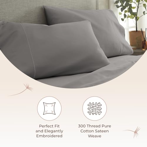 Image of 100% Organic Cotton Pillow Cases Standard Size Set of 2-100% Cotton Pillowcases GOTS Certified 300 Thread Count - Naturally Cooling Comfortable Breathable & Soft Pillow Cases (Stone, Standard)