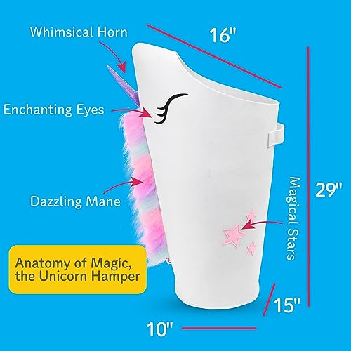 Image of PIKL Unicorn Hamper Bedside Caddy set Patented design Quality Girls Laundry Hamper with Carry Handle and hanging storage organizer bed pocket unicorn decor Ideal gift for girls kids laundry basket