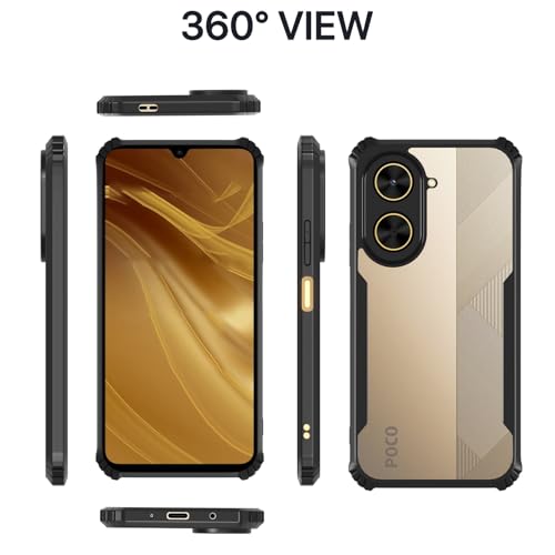 Image of Pikkme Back Cover for Poco C71 / Redmi A5 | Ultra Hybrid Shockproof Case | Full Camera Protection | Raised Edges | Clear Transparent Bumper Case (Black)