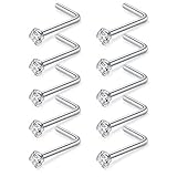 Briana Williams Nose Rings Studs- 10pcs 20G 1.5mm Clear Diamond CZ L Shaped Nose Studs Surgical...