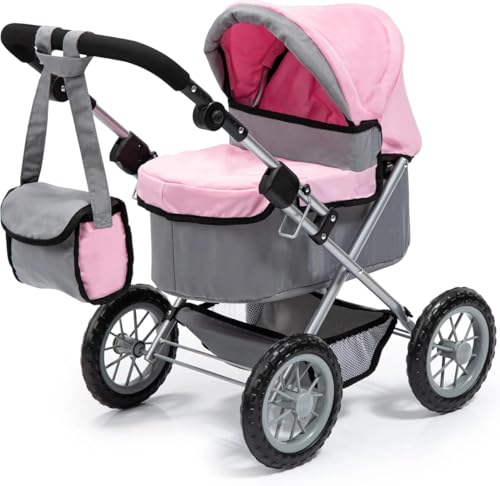 Foldable Baby Doll Stroller Trendy Baby Doll Pram Large Toy Pram with Shoulder Bag Retractable Canopy Adjustable Soft Handle Kids Girls Pretend Play Accessories
