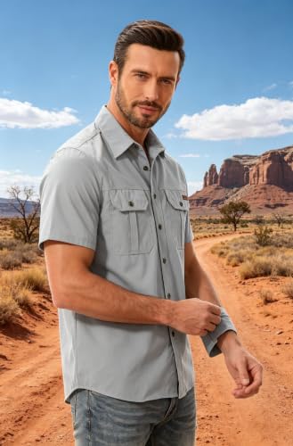 Zyvrenix Men's Short Sleeve Button Down Shirts with Pocket Light Gray M - image 2