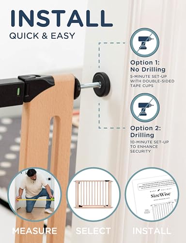 SizeWise™ Wood Pressure Mounted Safety Gate 40.55\"-44.48\" | Extra-Wide Passage | Auto-Close Two-Way Opening for Doorways and Hallways | Easy Installation | PEFC Certified Beech Wood (28.7\" Passage)