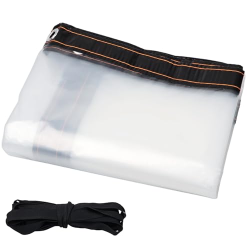Image of 3m x 3m Clear Tarpaulin Waterproof Heavy Duty, Transparent Tarpaulin Sheet with Eyelets & Rope, Extra Large PVC Cover for Greenhouse, Garden Gazebo, Outdoor Camping, Caravan, Chicken Coop