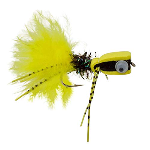 Thor Outdoor Cartoon Foam Popper - Yellow/Black - 3 Pc Topwater Fly Fishing Set Designed For Bass, Panfish, And Trout - Hook Size 10 #TOP4