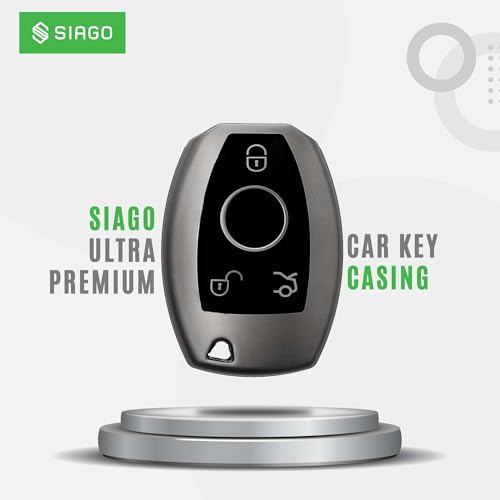 Image of SIAGO TPU Key Cover and Round Key Chain Compatible with Mercedes Benz C E M S CLS CLK GLK GLC G Class 3 Button Flip Key (Grey)