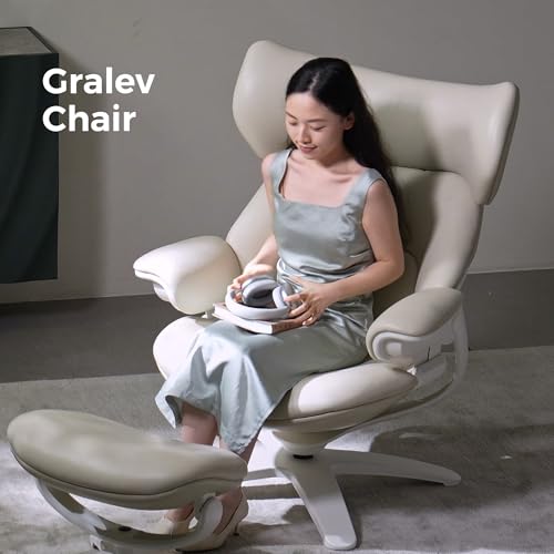 Image of TOMU Genuine Leather Reclining Swivel Chair with Adjustable Headrest and Ottoman for Living Room, Executive Office, Bedroom and Study. Real Leather Luxury Lounge Chair for Reading and Relax(White)