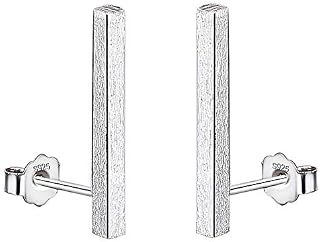 Yaneno Ladies Fashion Jewellery Minimalist 925 Sterling Silver Simple Plain Mini Square Bar Ear Stud Earrings Line Earrings Simplify Stick Earrings for Women Girls