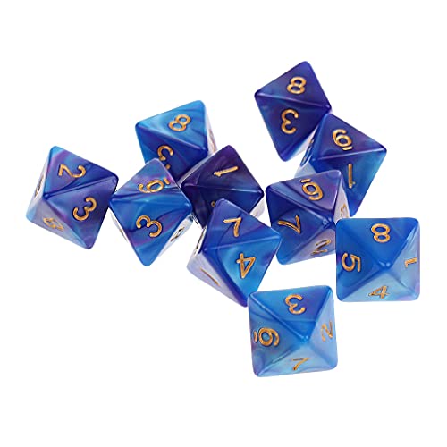lahomia 10 Pièces Dés 8 Faces D8 Dés Polyèdres pour Donjons et Dragons Jeux de Table - Bleu Violet Cover