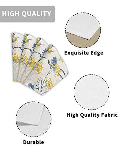Round Table Placemats Set Of 6 Vintage Floral Plant, Wedge Shape Place Mats For Dining Table, Heat-Resistant Washable Wipe Clean Table Mat Decoration 11.8X17.5 Inches, Yellow Blue #TOP2
