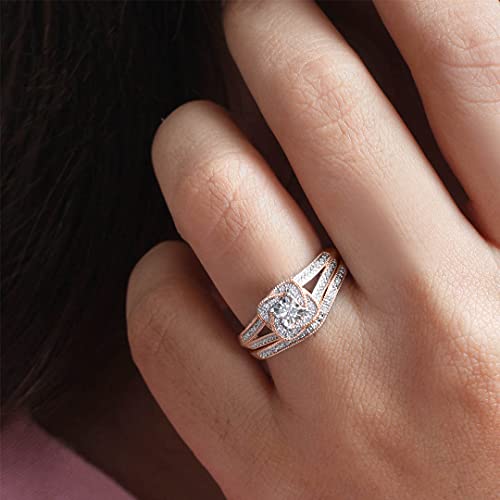 Cali Trove, 1/5Cttw Diamond Illusion Set And Twisted Halo Wedding Ring Set With Matching Diamond Curved Half Eternity Band For Women In Rose Gold-Plated Sterling Silver, Women's Bridal Ring Set #TOP4
