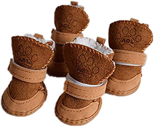 GabeFish Puppy Cute Cozy Warm Anti Slip Winter Boots for Small Medium Dogs Pets Cats Thicken Fleece Snow Shoes Brown Size 5