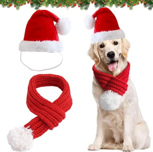 Weihnachtsmütze Hund,Haustier Schal,Katzen und Hunde Weihnachtskostüm,Haustier Kostüm Weihnachten Kleidung,Weihnachtshundeschal,Weihnachtsmütze und Schal für Hund Katze