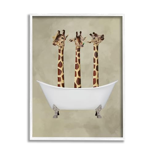 Image of Stupell Industries 'Three Giraffes in A Bathtub', Framed Giclee Art, White, 24 x 30 Inches, Easy to Hang and Sturdy, Made in USA, by Coco de Paris