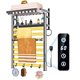 Towel Warmer Rack, Waterproof Aluminum Towel Warmers for Bathroom -8 Bars Wall Mounted Heated Towel Rack with Intelligent Touch Screen Timer,Support Plug-in and Hardwired (Grey, 8-Rod Heating)