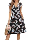 【Robes élégantes A-ligne pour l'été】Design : A-ligne, encolure en V, longueur genoux, motif fleuri. Grâce à sa coupe, la robe à fleurs allonge visuellement la silhouette et dissimule très bien le ventre. Le col en V et la belle taille mettent bien en valeur votre silhouette.