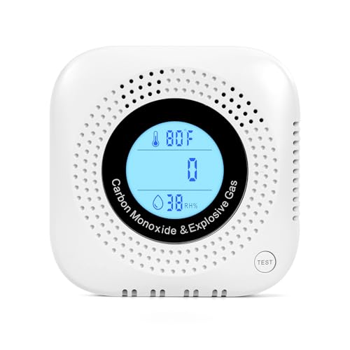 Daffypop Plug-in Carbon Monoxide & Natural Gas Leak Detector, 4-in-1 CO, Methane, Propane Alarm with Temperature & Humidity Monitor for Home, Kitchen, RV, Hotel, Travel – White