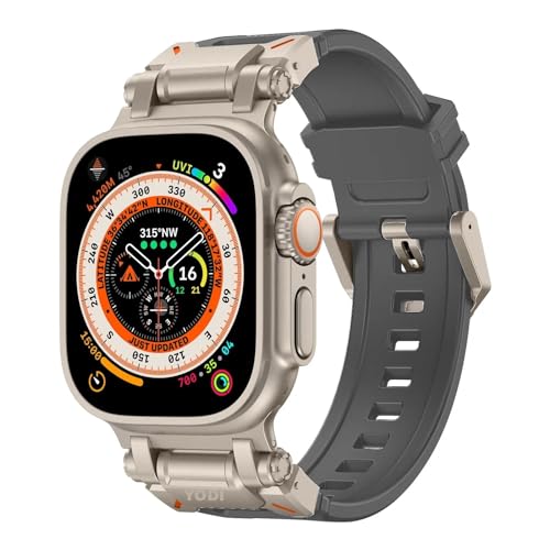 Image of YODI Armor Designed Strap Band Compatible with Apple Watch Ultra 2 Replacement Armour Band With Durable Metal Connector for iWatch Ultra Series 9 /8 /7 /6 /5 /4 /3 /2 /1 SE, 49 /45 /44 /42mm (GREY)
