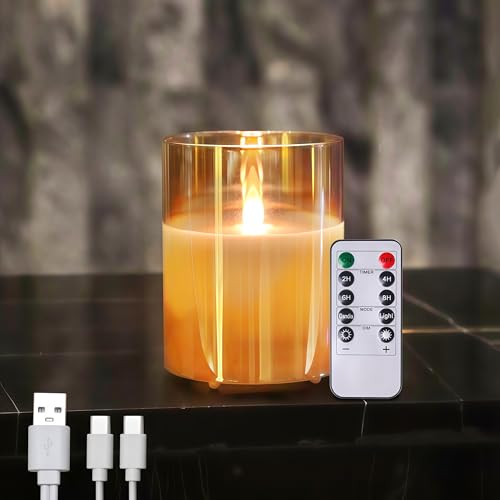 Image of Rechargeable Flameless Candles Type-c Rechargeable Battery Candle with Remote Control and Timer Function Real Wax Warm Color Moving Flame for Halloween Christmas Festival Wedding Home Party 200 Hours