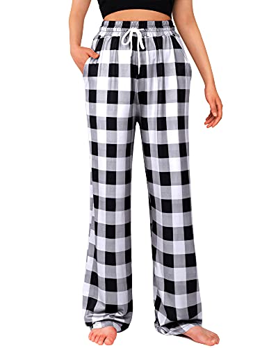 Alimens & Gentle Womens Pajama Pants Plaid Stretch Comfy Lounge Pants Drawstring Waist Sleep Bottoms with Pockets
