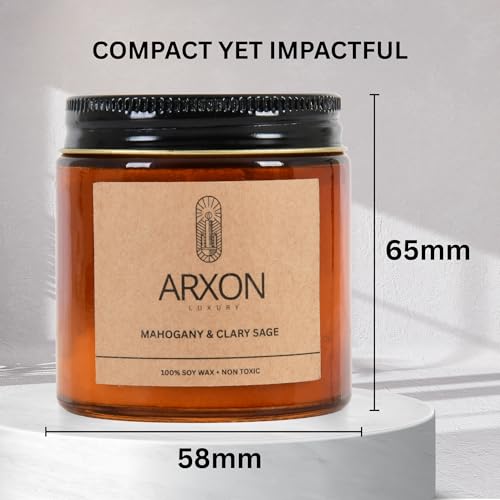 Image of Arxon Aromatherapy Soy Wax Scented Candle | Sleep /Destress - Focus /Meditate - Relax /Calm - Refresh /Rejuvenate | 100g Each, 30Hrs Burn Time | Corporate Gifting Mahogany & Clary