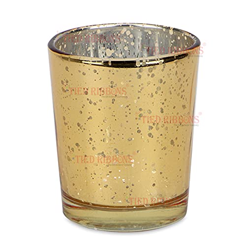 Image of TIED RIBBONS Pack of 12 Glass Tealight Candle Holders Glass Votives - Diwali Decorations Items for Home Decor Dining Table Gifts (Big Size, Golden)